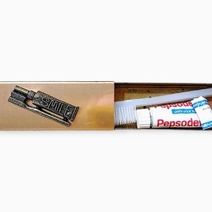 Vintage Mid-Century Metal Toothbrush Travel Case Pepsodent Toothpaste Gold Tone